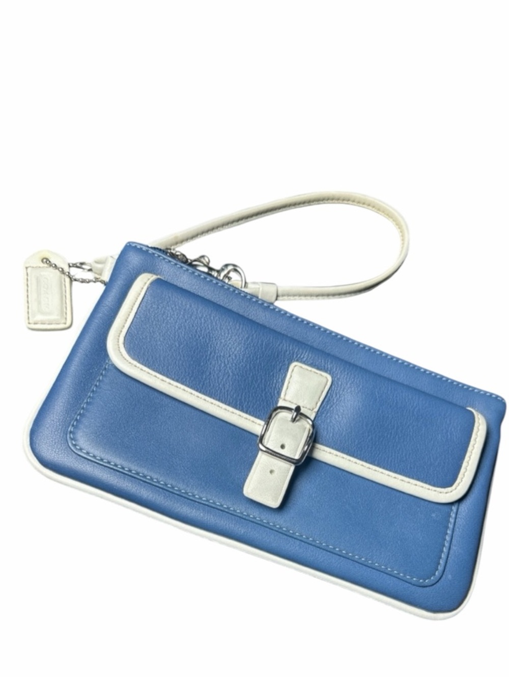Coach Cornflower Blue and White Leather Buckle‎ Wristlet